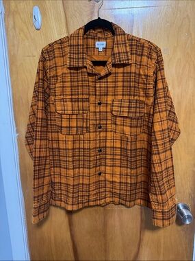 Re/Done Orange and Black Plaid Shirt